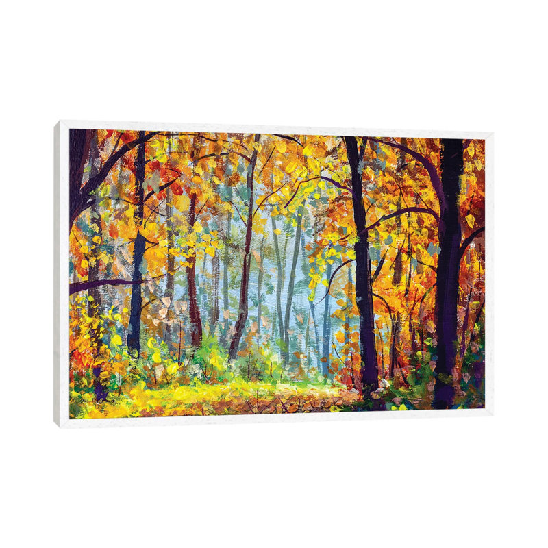 Autumn Forest 1 Piece Painting on Canvas, 66.04cm H x 101.6cm W x 3.81cm D, White Framed