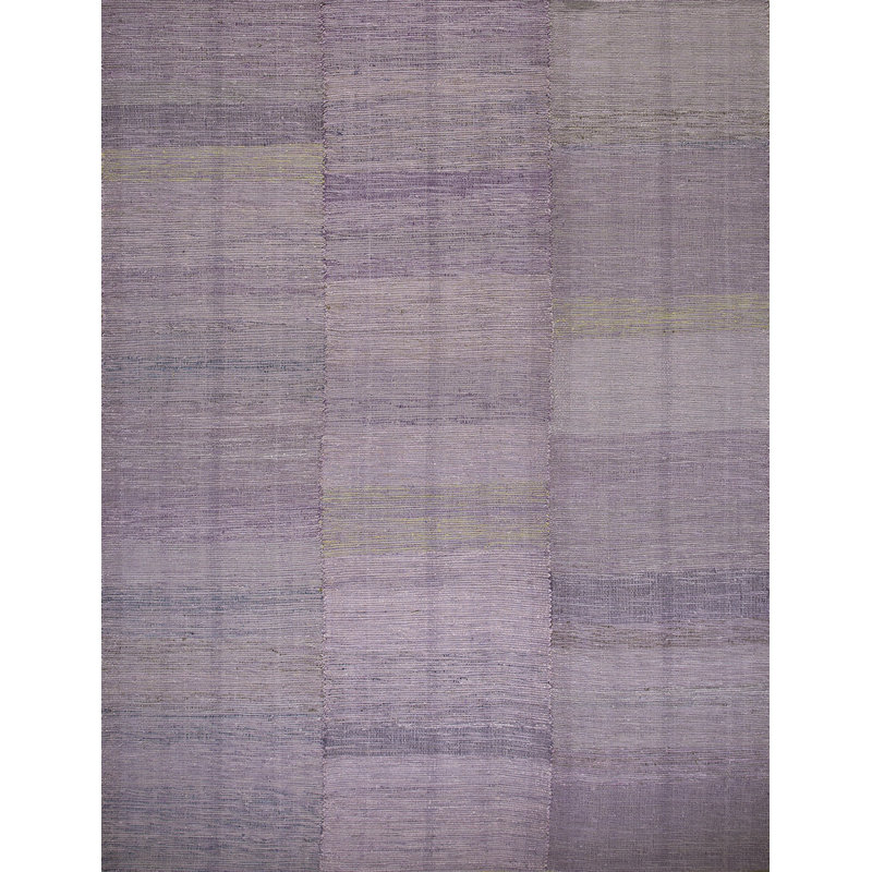 Tapis mauve / gris en laine noué à la main de conception unique 9 pi x 12 pi