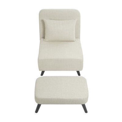 3 In 1 Sleeper Chair With Breathable Linen Fabric, Adjustable , And Versatile Footrest, Ideal For Different Areas, Beige Rooms,