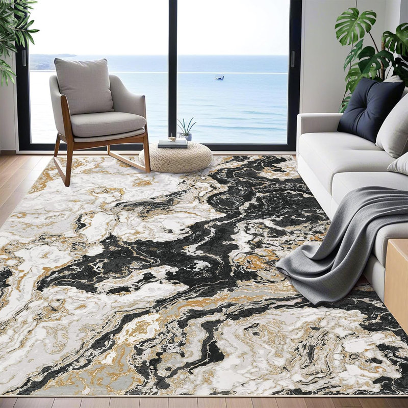 Tapis moderne en marbre, Rectangulaire 8 pi x 10 pi