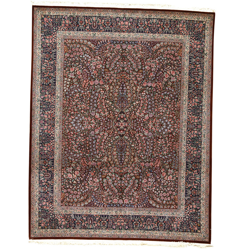 Tapis bleu marine et vin de haute qualité noué à la main