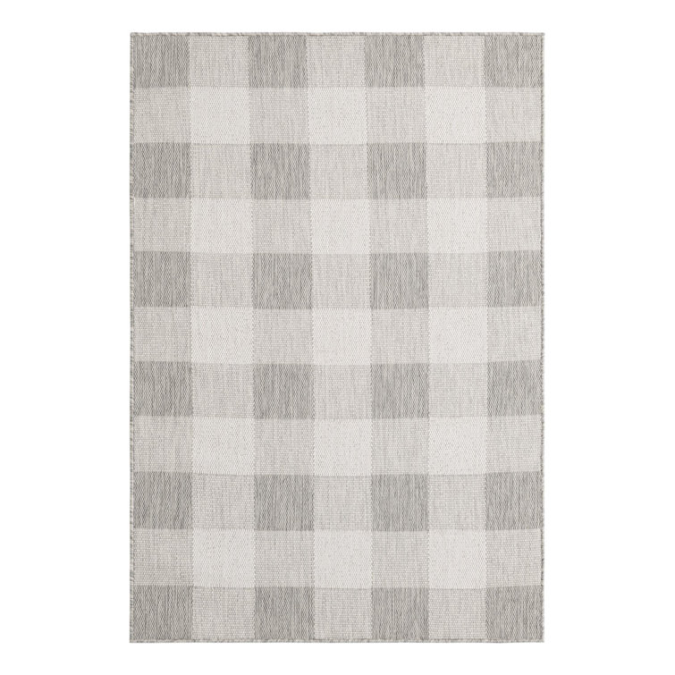 Tereon Checkered Machine Made Power Loom Polypropylene Plastic Indoor/Outdoor Area Rug in Gray