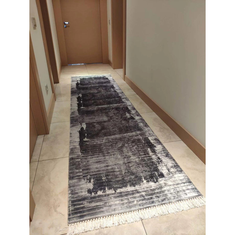 Tapis gris antidérapant en polyamide Firenze, Carré 5 pi 11 po
