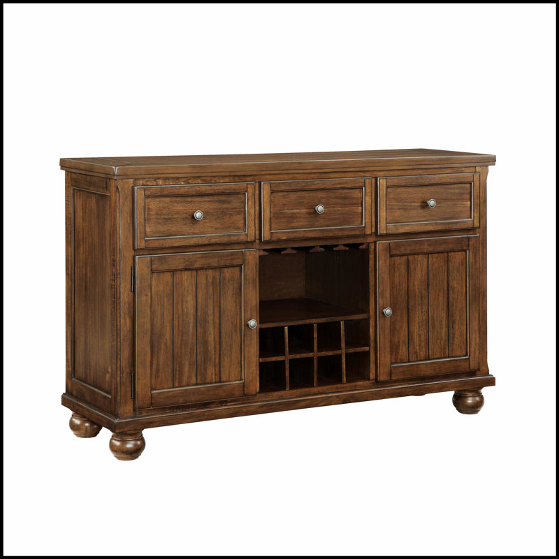 Traditional Style 1pc Server with Drawers, Adjustable Shelf, and 8-Bottle Wine Rack for Elegant Storage