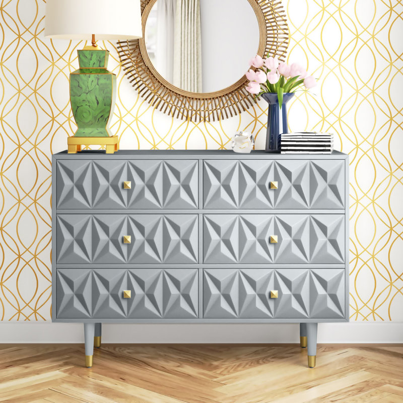 Commode double 6 tiroirs Bethli, gris