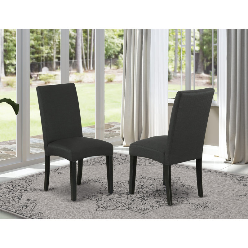 Driscol Parson Chairs - Black Color Linen Fabric Padded Dining Chairs, Set of 2, Black, Black, Black