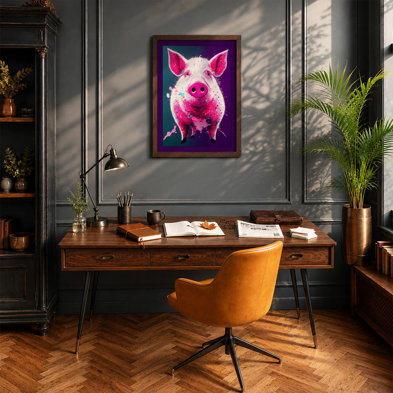 Pink Pig Pop Modern - Print, A4 - 29.7 x 21.0 cm, Walnut