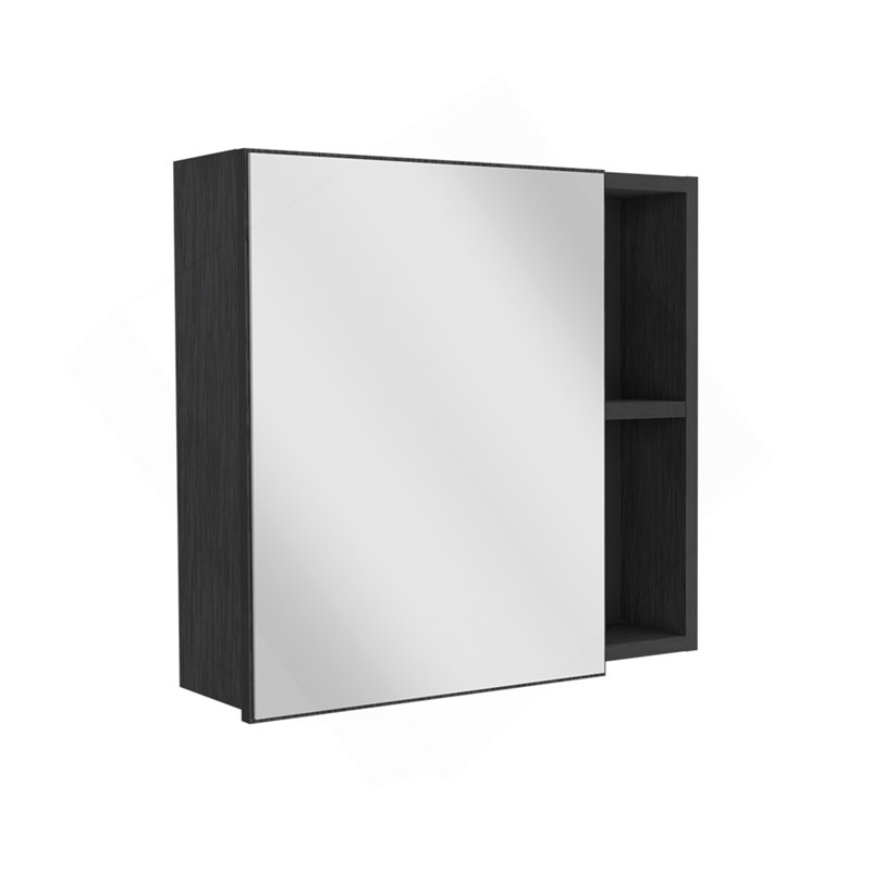 Pharmacie Viking, trois tablettes internes, une porte, deux tablettes extérieures, finition wengé noir, Noir