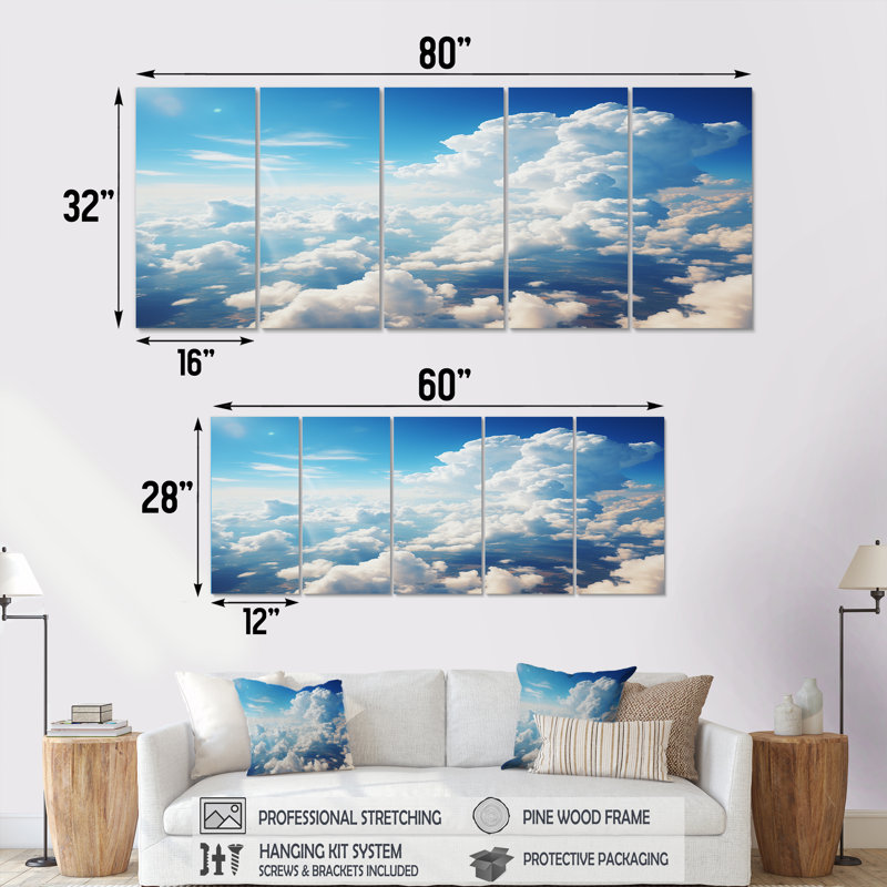 Toile panoramique Horizon III - Sky, art mural 5 pièces pour le salon, H 28 po x l 60 po