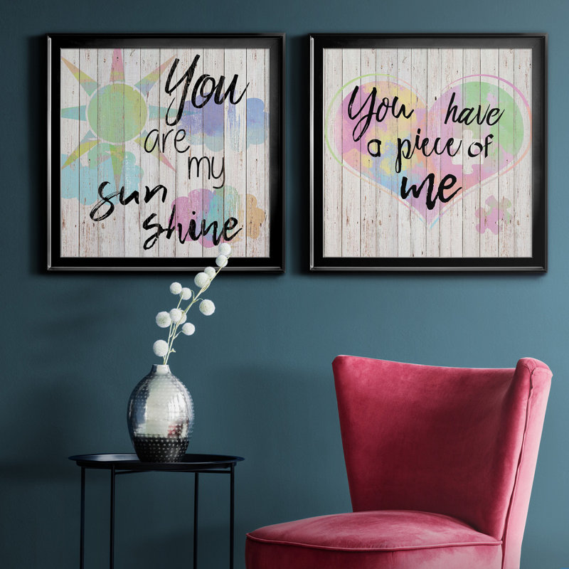«You Are My Sunshine», ensemble de 2 encadrements d'art textuel sur toile, H 17,5 po x l 35 po x P 1,5 po, Noir