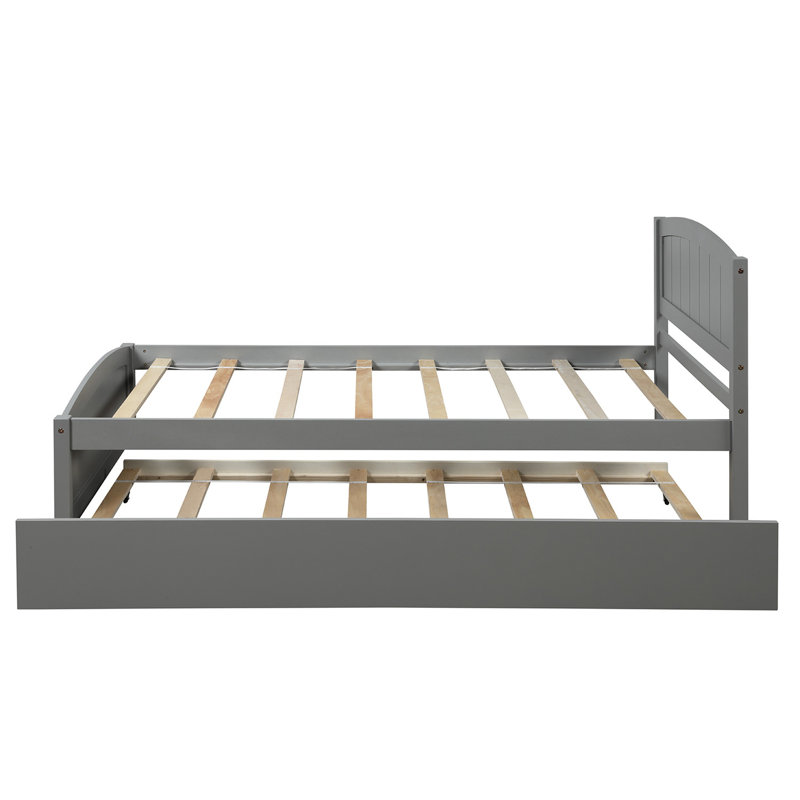 Lit plateforme gris avec lit gigogne gris et bois massif pour une chambre à coucher élégante, Gris
