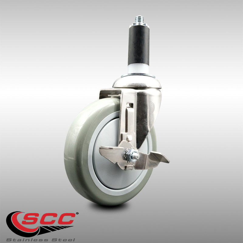 316SS Polyurethane Swivel 1- Expanding Stem Caster Brake, Grey