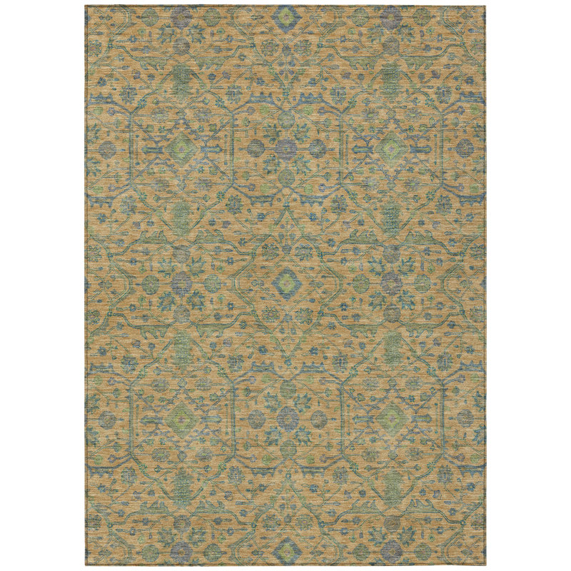 Machine Washable Indoor/Outdoor Cicel ACN1131 Orange Rug, Rectangle 3' x 5'
