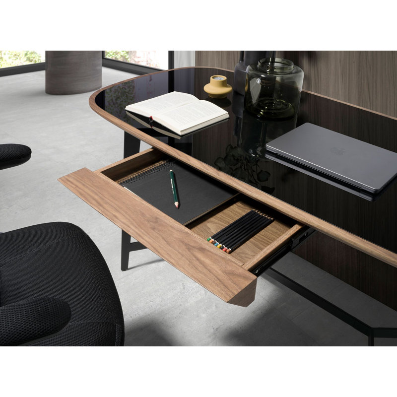 Writing desk black steel with black glass top