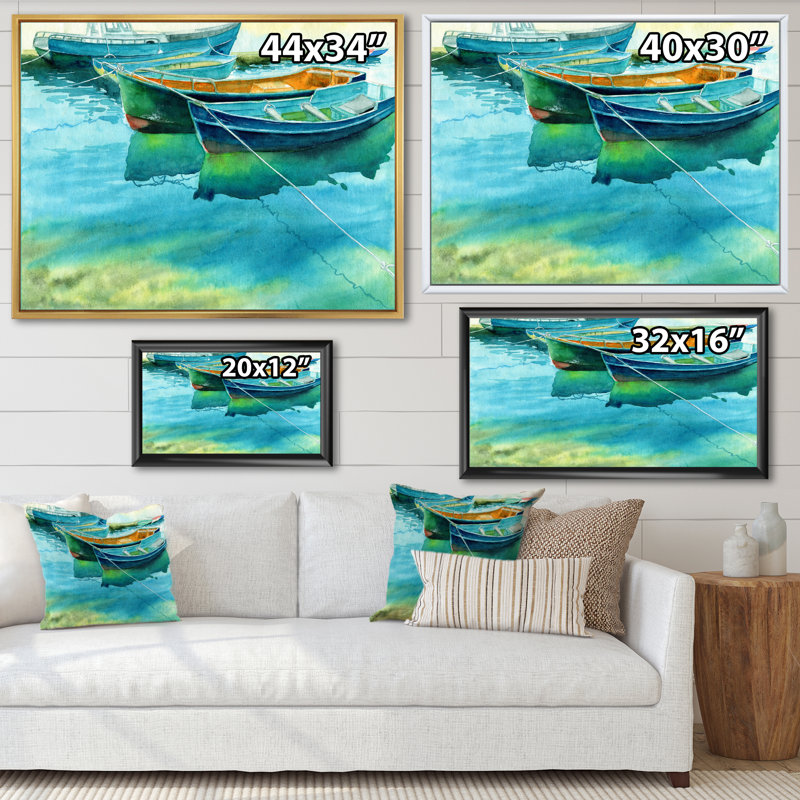 Bateaux de pêche à l'embarcadère - Peinture sur toile, Toile avec cadre en érable, H 30 po x l 40 po