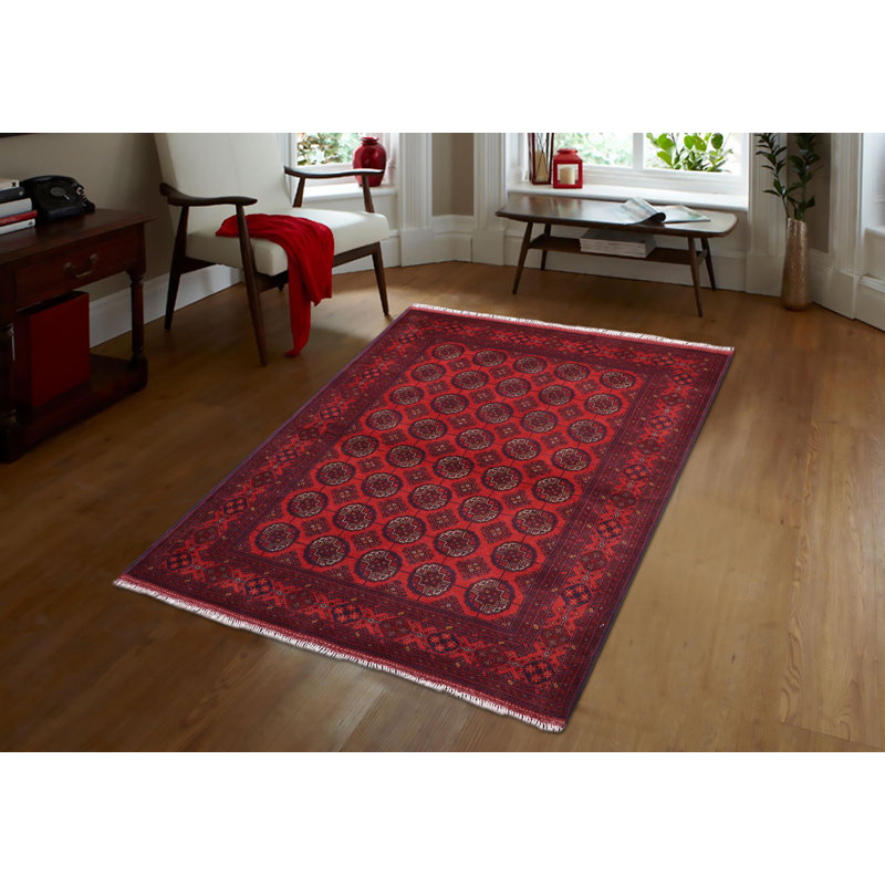 Tapis rouge foncé / bleu foncé en laine noué à la main Madonia