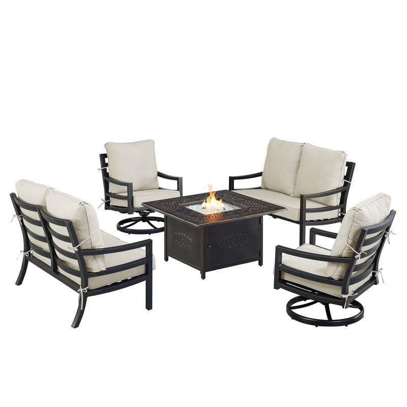 Ensemble de conversation avec coussins pour 6 personnes Denease, Gris clair