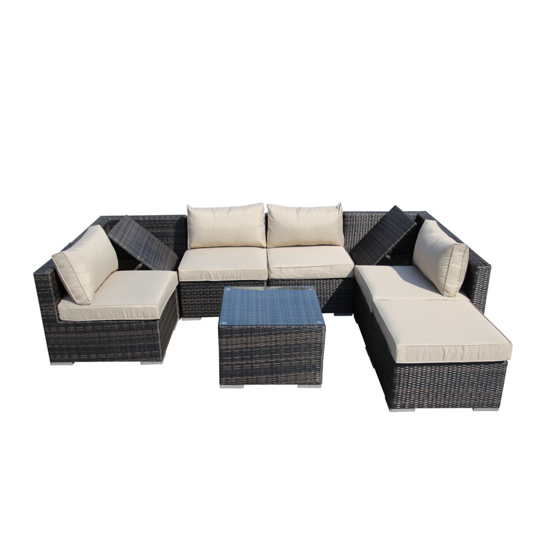 Vasilis 7 Seater Rattan Sofa Set, Mix Brown
