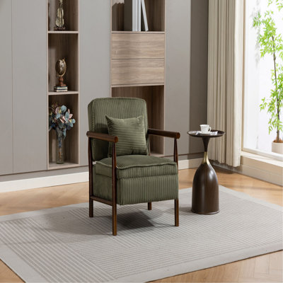 Chaise de rangement, fauteuil d'appoint moderne Mid-Century avec structure en bois, chaises de salon rembourrées avec coussin de taille, fauteuil de lecture pour véranda de chambre à coucher