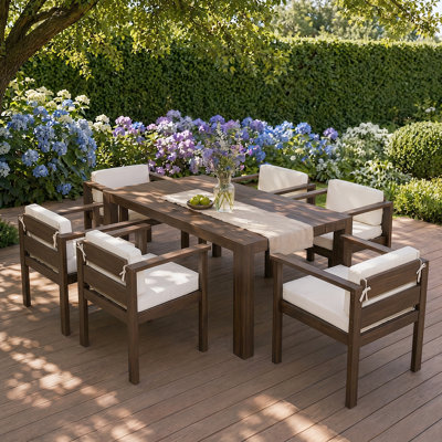 Ensemble de salle à manger 7 pièces Rustic - Table de 72,8 po avec trou pour parasol et chaises rembourrées