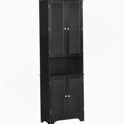Grande armoire de rangement étroite pour salle de bain avec portes et tablettes réglables, armoire de salle de bain autoportante avec 2 armoires et comptoir, armoire de plancher pour salle de bain, noir