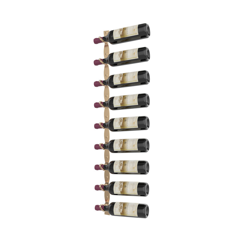 Ensemble de porte-bouteilles hélicoïdaux muraux en métal doré à 9 bouteilles Lleucu - 45 po, orienté vers la droite