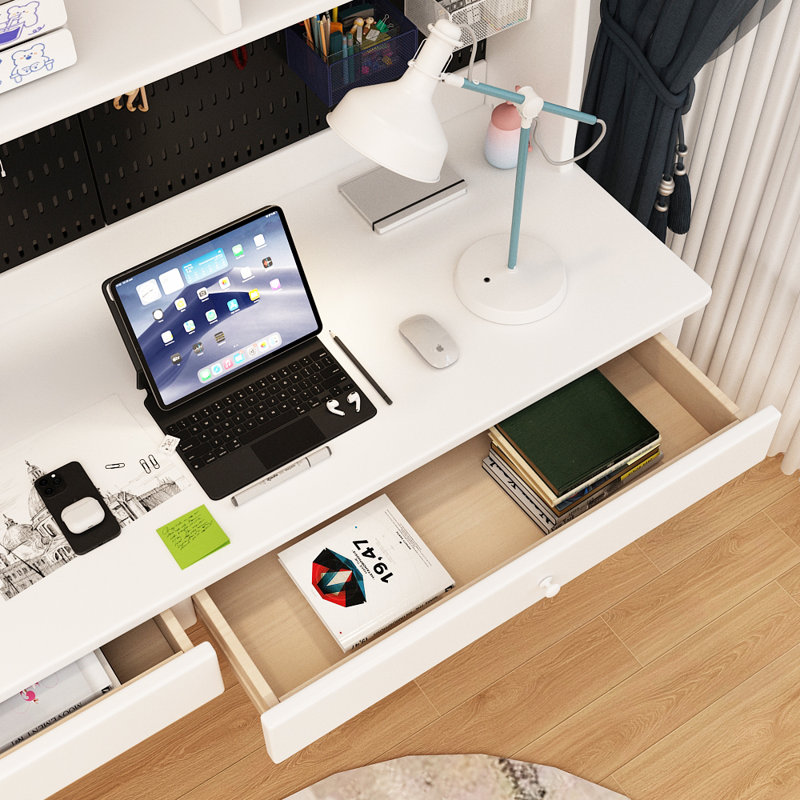 Bureau d'écriture rectangulaire pour enfants avec rehausse, Blanc