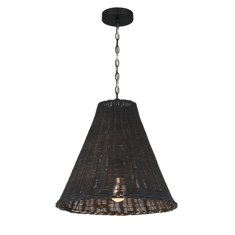 Luminaire suspendu en rotin, Noir, H 16,5 po x l 17,7 po x P 17,7 po