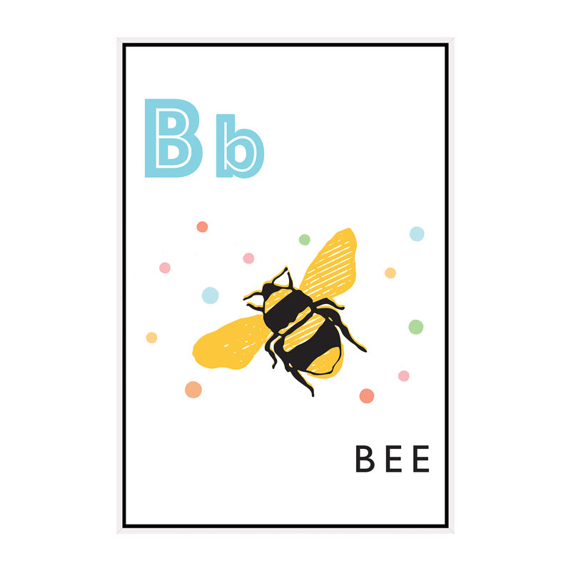 Alphabet Flash Card B - impression d'art graphique, H 60 po x l 40po x P 1,5 po, Pas de tapis, Toile blanche encadrée