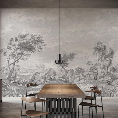 Vintage Forest Nature Wall Mural Peel And Stick (148" W X 110" H) Gray Trees Woodland Mural Wallpaper Self-Adhesive Wallpaper For Bedroom Living Room Canvas Wall Paintings
