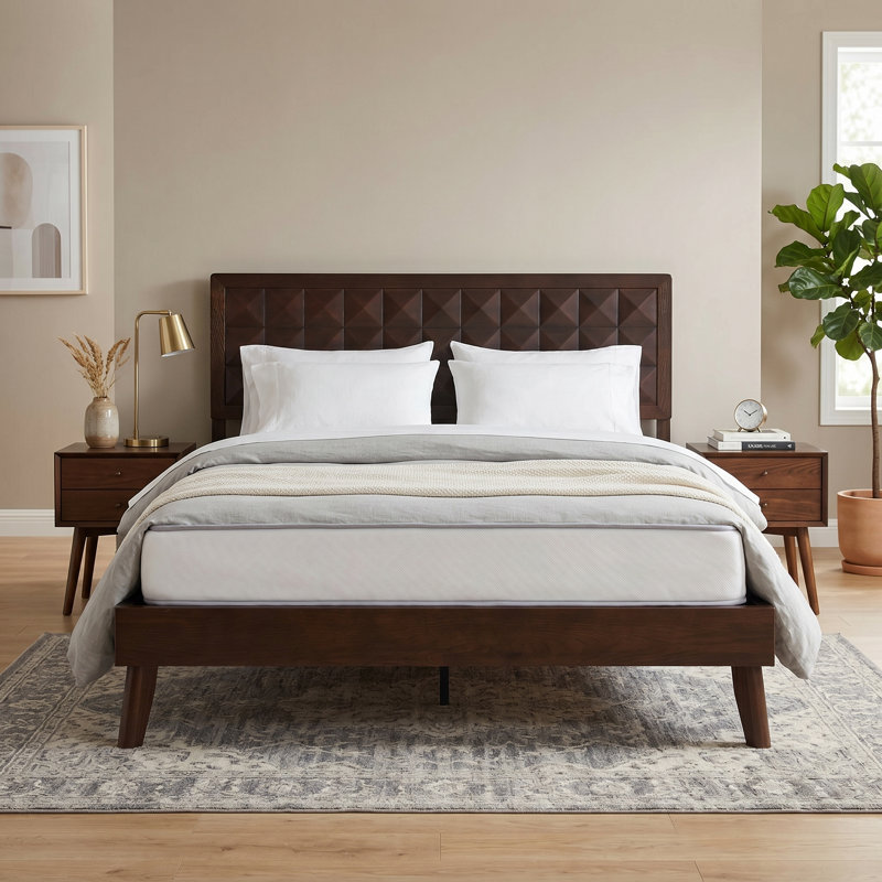 Diamor Modern Solid Wood Queen Bed Frame with Headboard, DIB-42-Q, Platform Bed, No Box Spring Needed, Espresso Oak, Queen