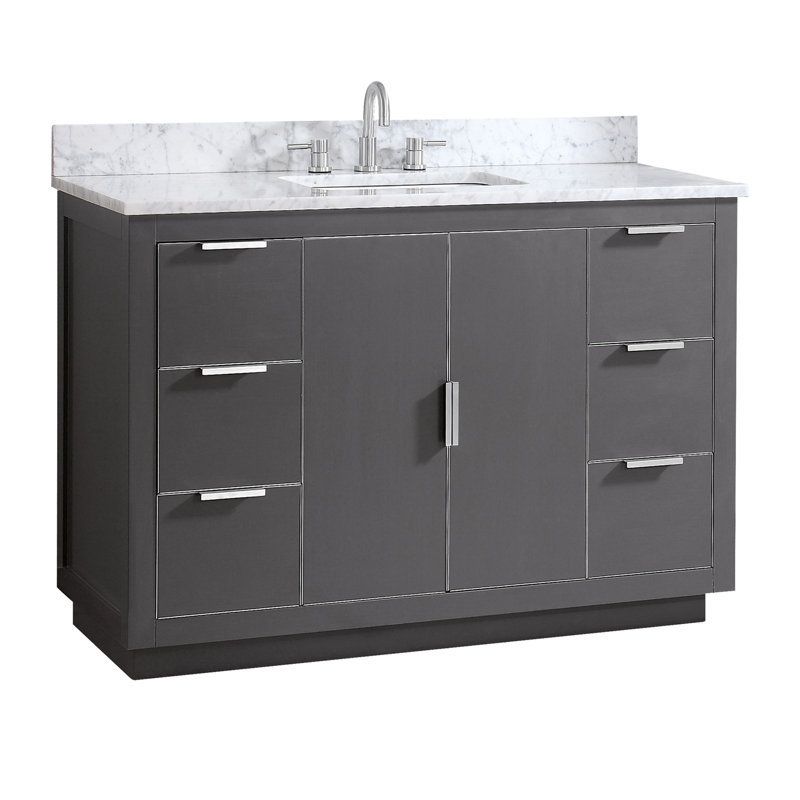 Austen 49'' W Single Vanity, Twilight Gray, White Quartz/Silver