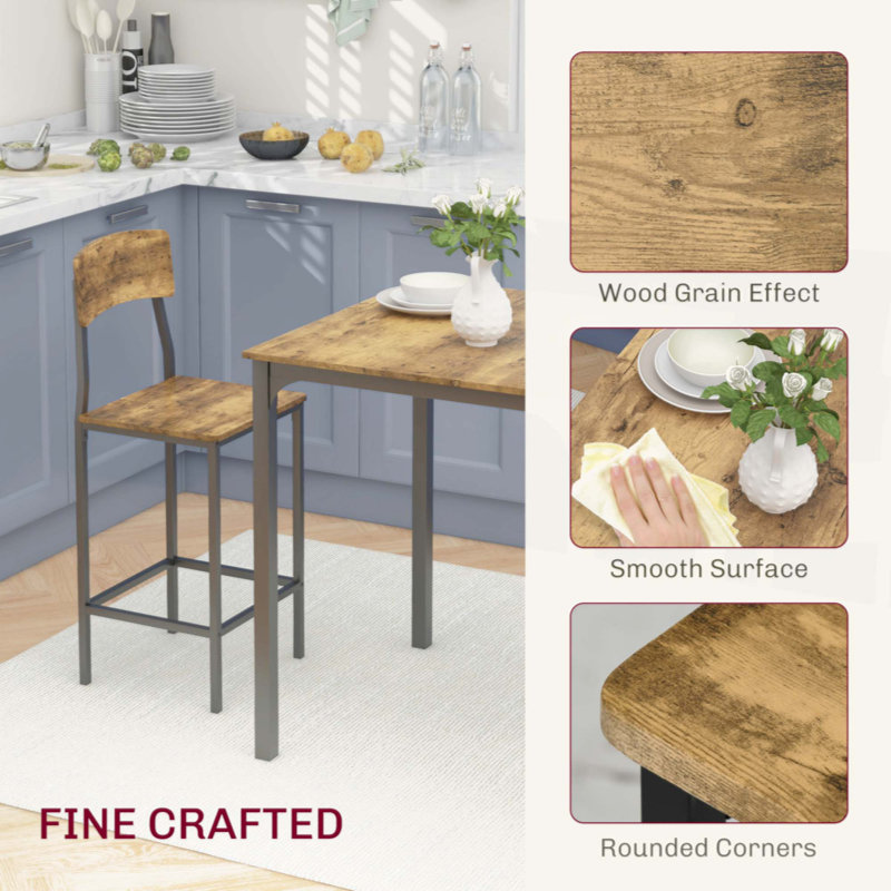 Rustic Brown and Black 3-Piece Pub Height Dining Set