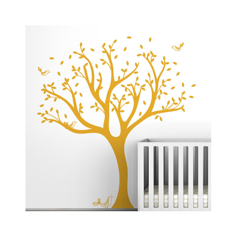 Décalcomanie murale arbre tweet, Jaune foncé