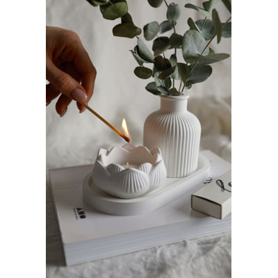 Schlosser Elegant Candle Set (3 Pieces) - 100% Paraffin Wax, White | Includes 1 Concrete Cup (2.8 x 3.9 inches), 1 Small Candle (3.4 x 1.8 inches), and 1 Decorative Vase | Perfect for Home Decor, Relaxation & Gifts