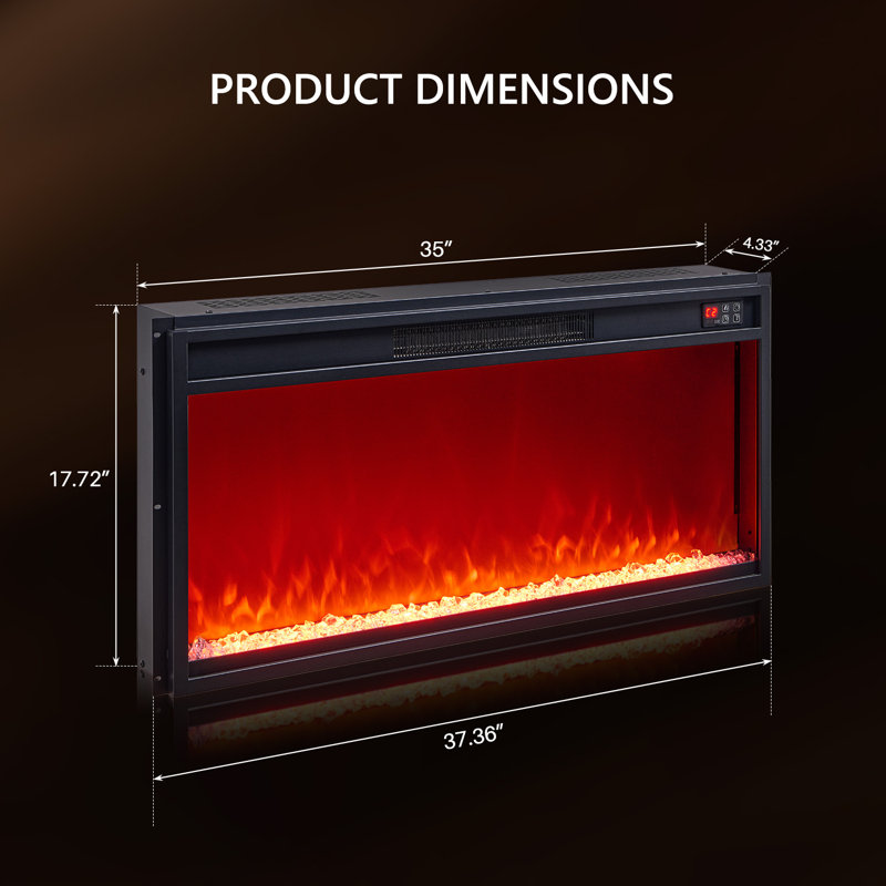 Insertion de foyer électrique 36 po, chauffage de foyer avec télécommande, contrôle de la flamme 3, contrôle du chauffage, faible bruit, minuterie de 6 heures, protection contre la surchauffe, 1400 W, écran tactile 