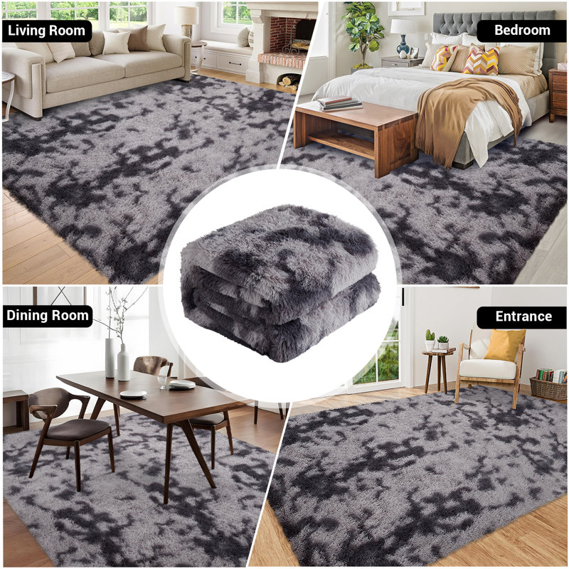 Area Rug for Living Room Shaggy Faux Fur Carpet for Bedroom Non-SNon Shedding Fuzzy Rug for Playroom Home Decor, Gray