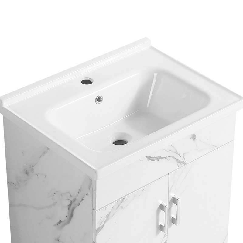 Meuble-lavabo de salle de bain, finition blanche, compact pour les petites salles de bain ou les salles d'eau, bois massif, deux portes pleine extension, lavabo en céramique avec preuve d'étanchéité et lavabo sans lavabo, couleur, bois de conception