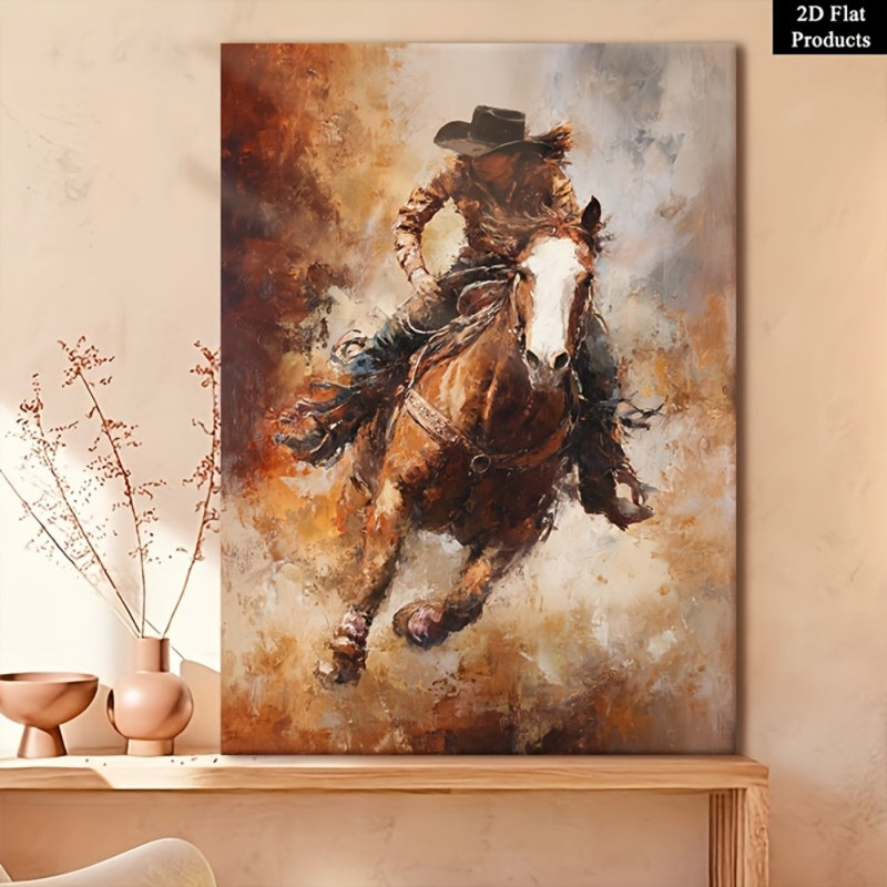 Art mural Topbout Western Cowboy & Horse Rodeo - Décoration équine rustique haut de gamme pour le salon