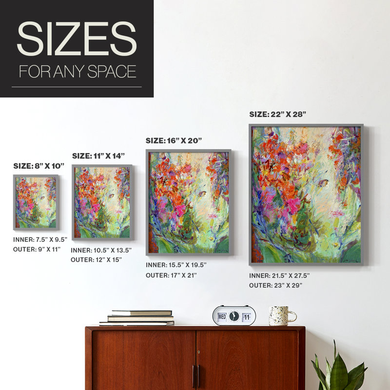 «Bold Flourish II», reproduction encadrée - bois massif, Gris, H 15 po x l 12 po