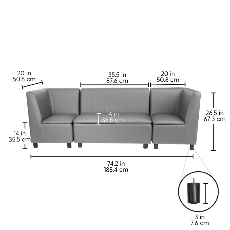 Ensemble de chaises de coin modulaires avec canapé, 3 pièces Kid Comfort - gris, Gris