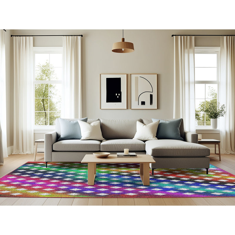Tapis rose/vert/rouge tissé à la machine, Rectangle 6 pi x 9 pi