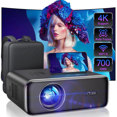 [Auto Focus/4K Support] Projector With Wifi 6 And Bluetooth 5.2, 700ANSI Native 1080P Outdoor Movie Projector, Wimius P62 Auto 6D Keystone & 50% Zoom, Smart Home Projector For Ios/Android/TV Stick