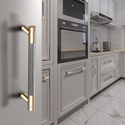 Ensemble de 12 poignées de tiroir avec poignées d'armoire 5 po Poignées d'armoire Poignées en aluminium Poignée ronde Finition d'oxydation dorée et nickel avec motif de losanges doré Longueur de 6 po