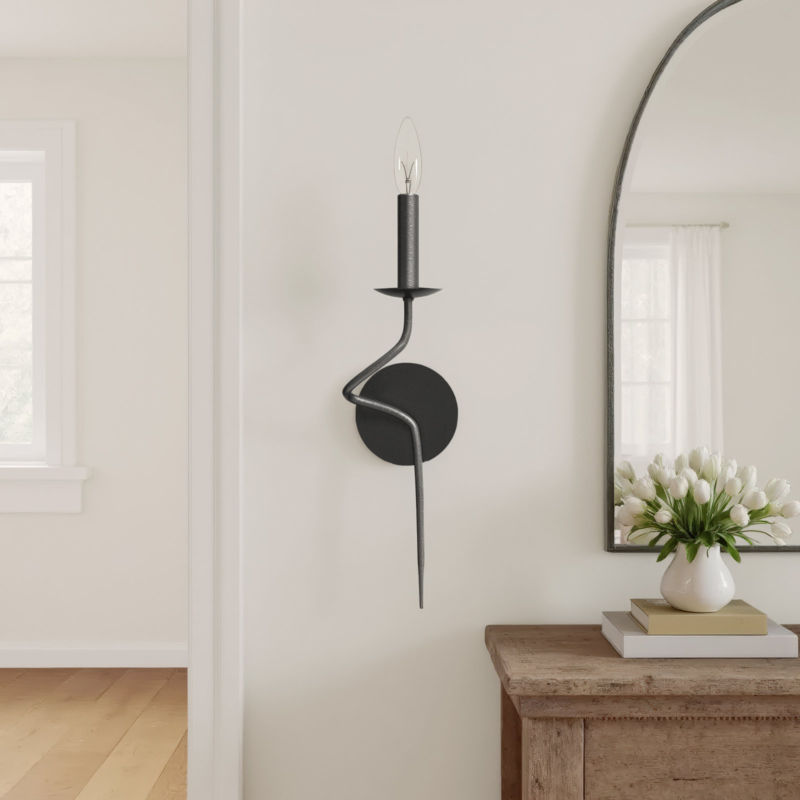 Olivia Single Light Iron Dimmable Candle Wall Light