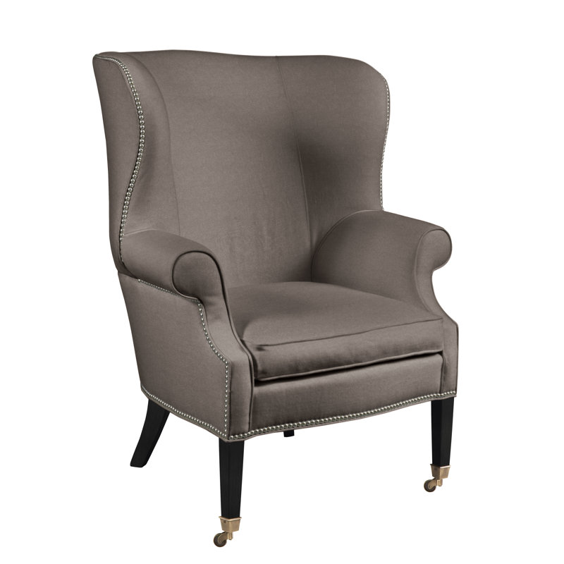 Fauteuil à oreilles en lin de 34 po de large Preston, Gris anthracite calcaire