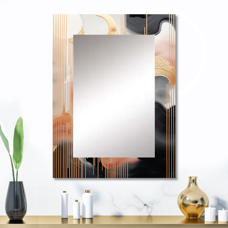 Or et blanc abstrait formes harmonie III - miroir mural décoratif formes abstraites, miroir doré, impression sur métal