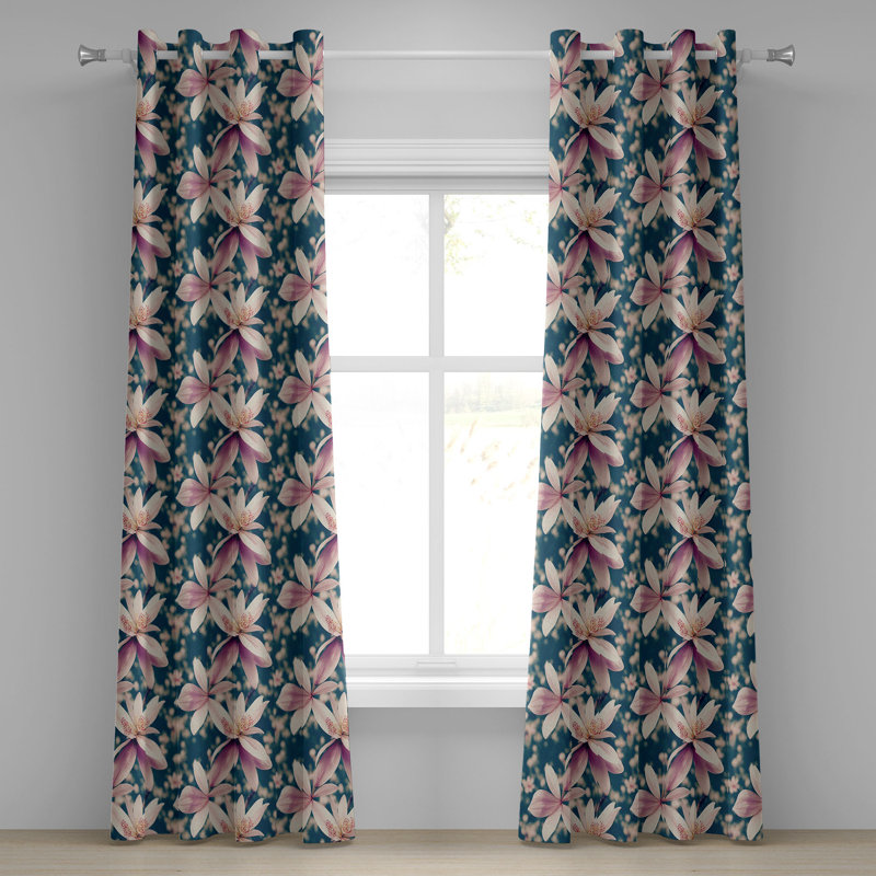 Rideau à œillets fleuri rouge et bleu pâle Red Barrel Studio®, L 50 po x L 108 po