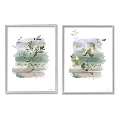 Branches botaniques modernes, impression sur bois 2 pièces