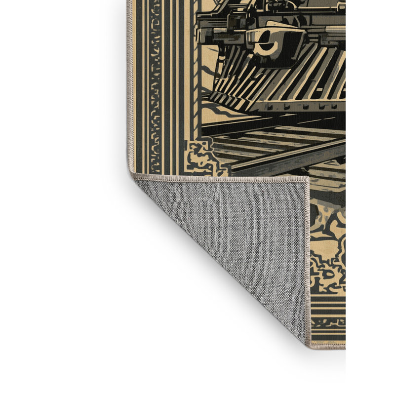 Machine Washable Vehicles And Transportation Armored Train Vintage Oriental Rug in Brown – Beige Binding, 8x12